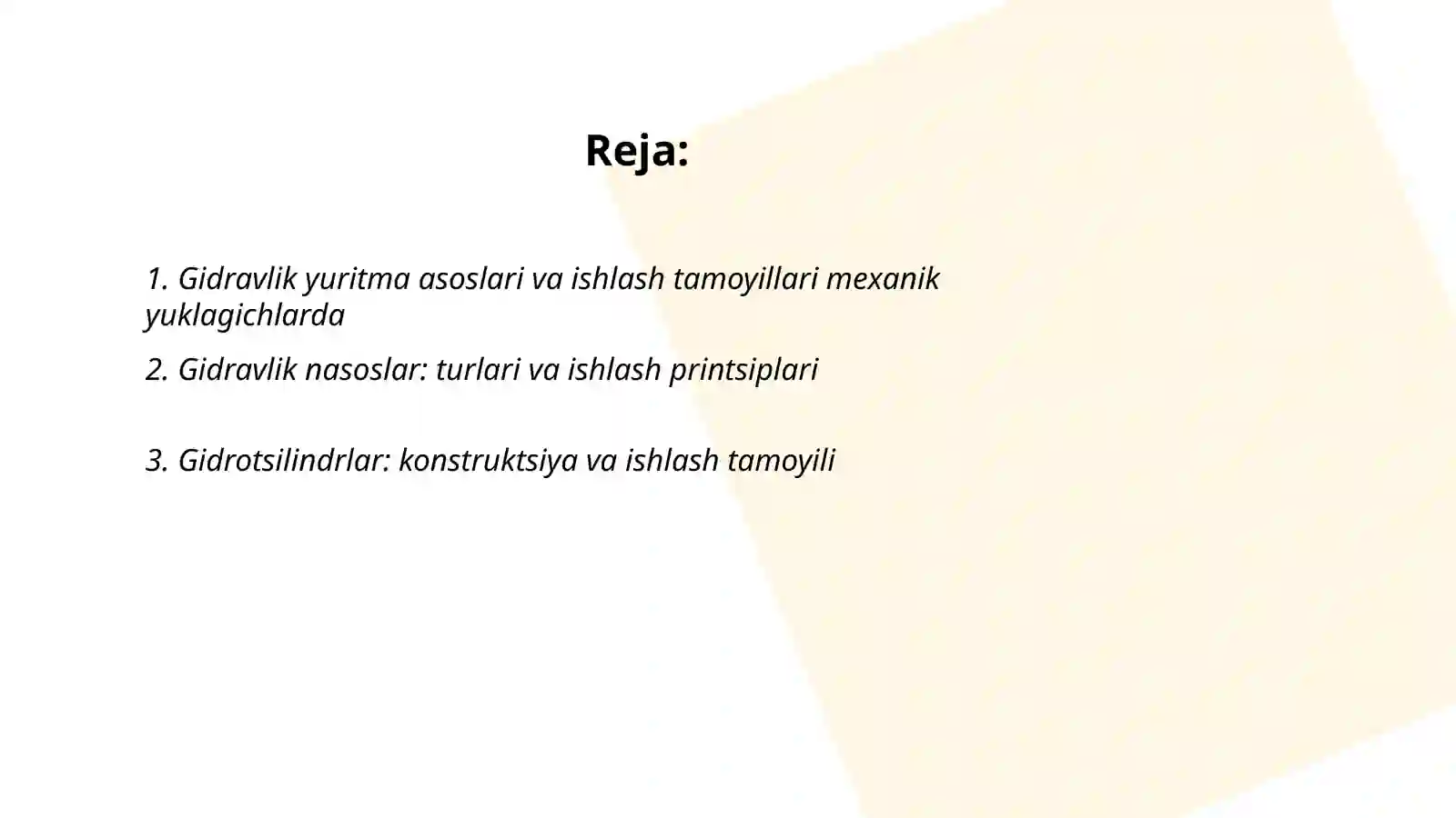 Mexanik yuklagichlarning gidravlik yuritmasi tuzilishi va ishlash tamoyillari 2
