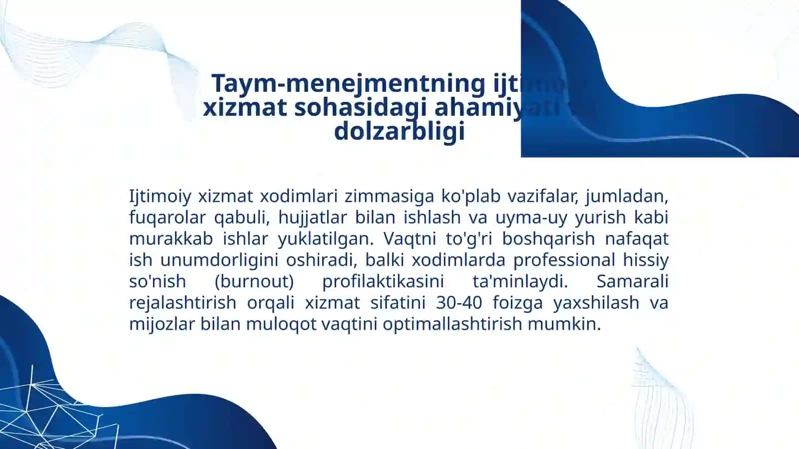 Ijtimoiy xizmat faoliyatida samarali taym-menejmentni yo'lga qo'yish 2