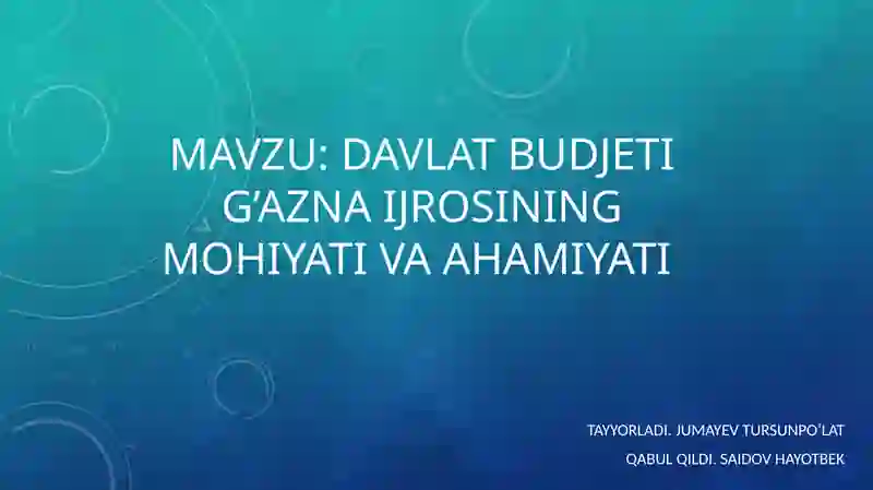 Davlat budjeti g'aznaijrosining mohiyati va ahamiyati 2