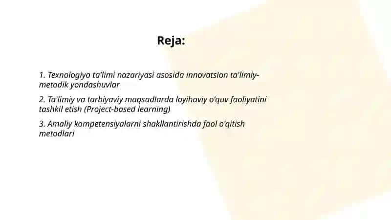 Texnologiya ta'limi nazariyasi va metodikasi 2