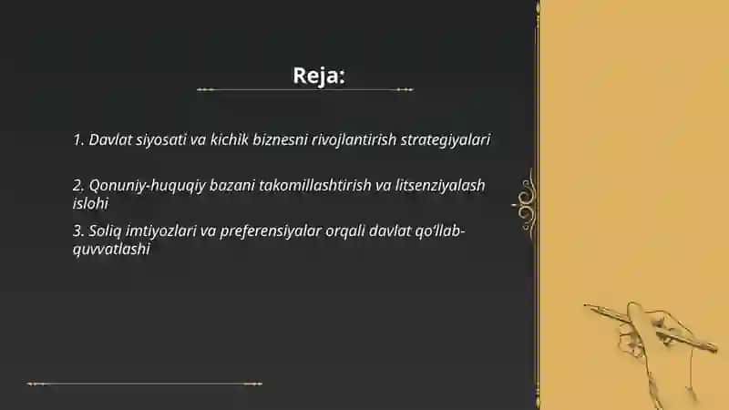 Davlatni kichik biznesni rivojlantirishda tutgan oʻrni 2