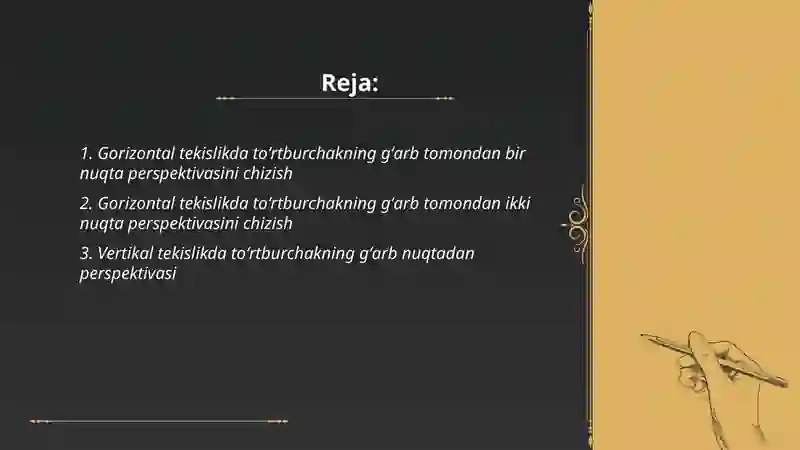 Gorizontal Vertikal va Ona Tekislik 2