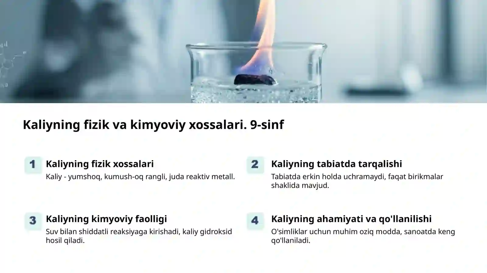 Natriy va kaliy: Xossalari va birikmalari 2