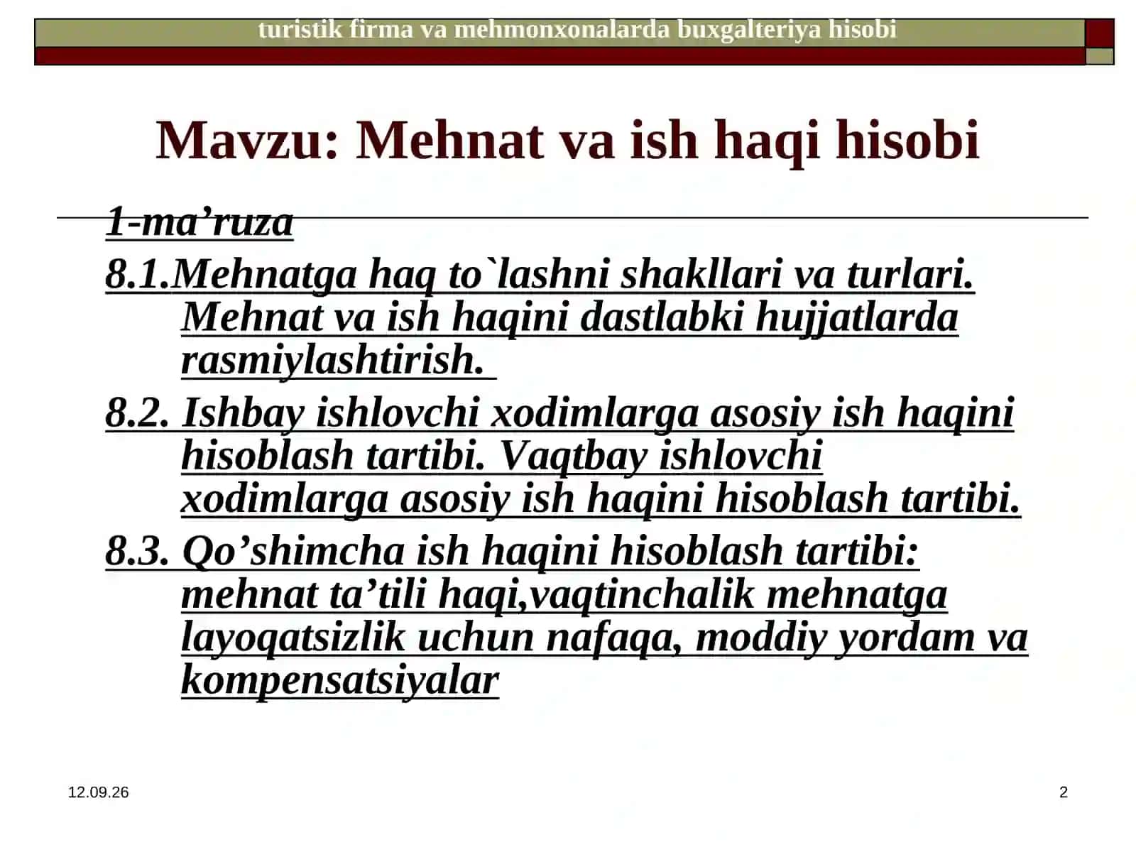Mehnat haqi bo’yicha hisob-kitoblarning hisobi 2