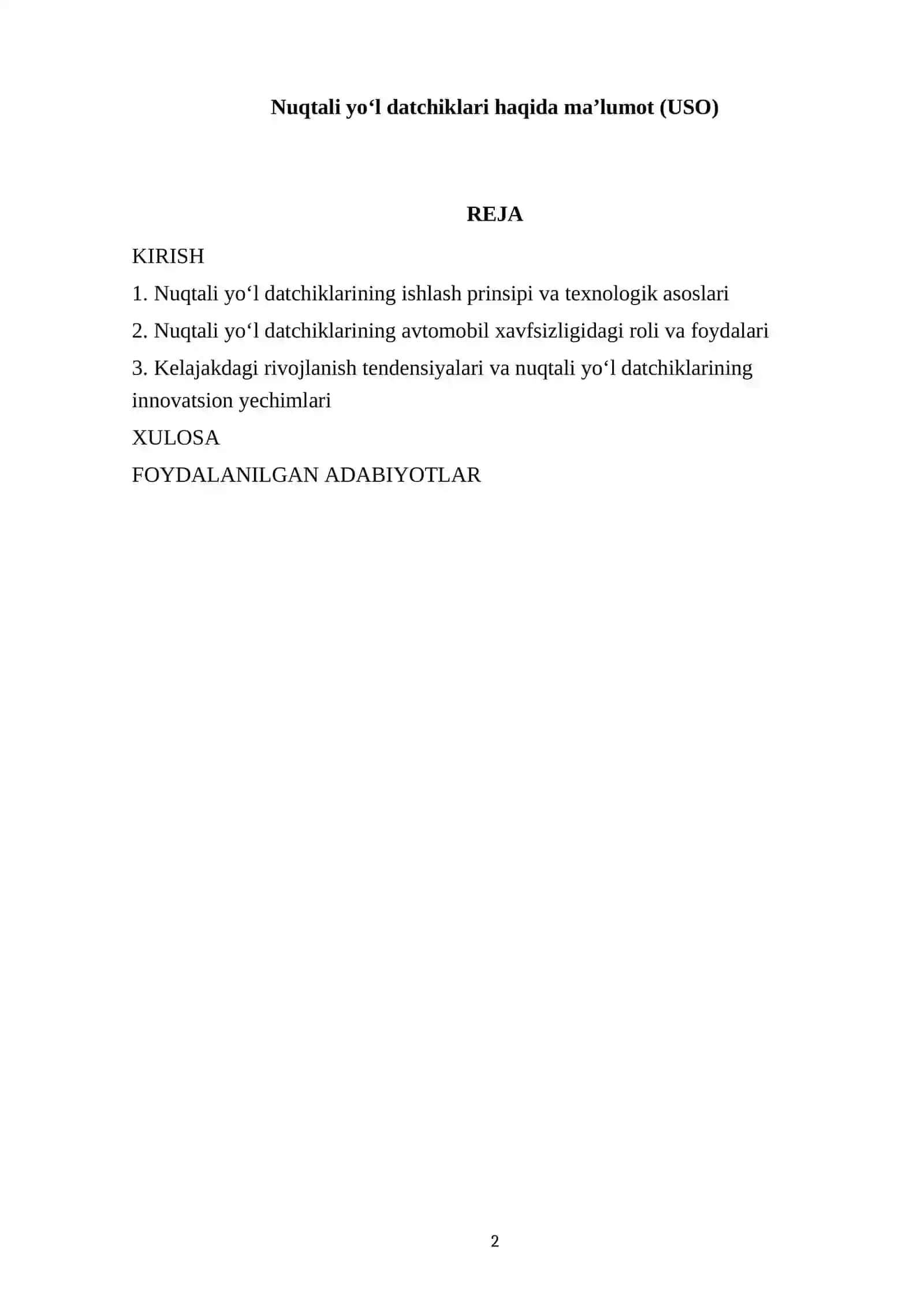 Nuqtali yo‘l datchiklari haqida ma’lumot (USO) 2