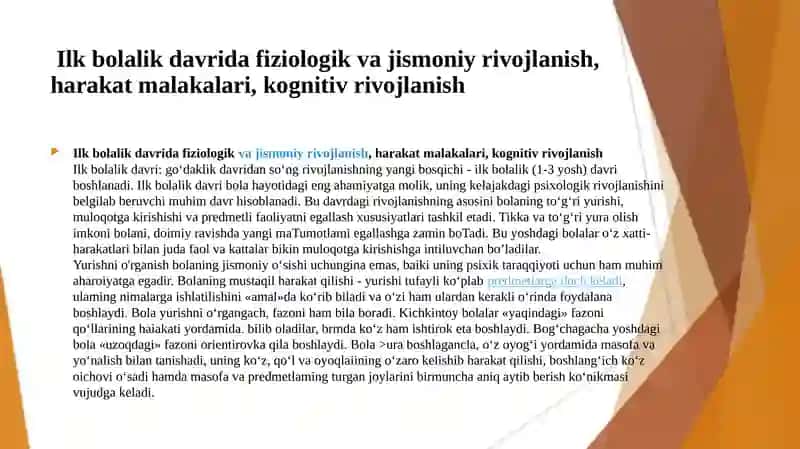 Ilk Bolalik Davri Fiziologik va Jismoniy Rivojlanish 2