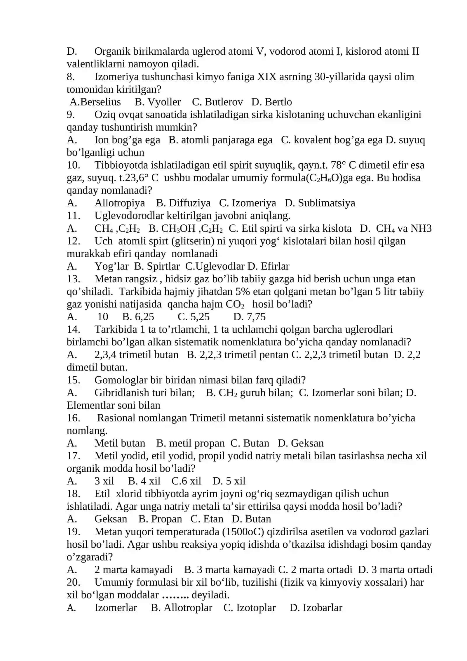 Fizika fanidan 10-Sinf testlar 2