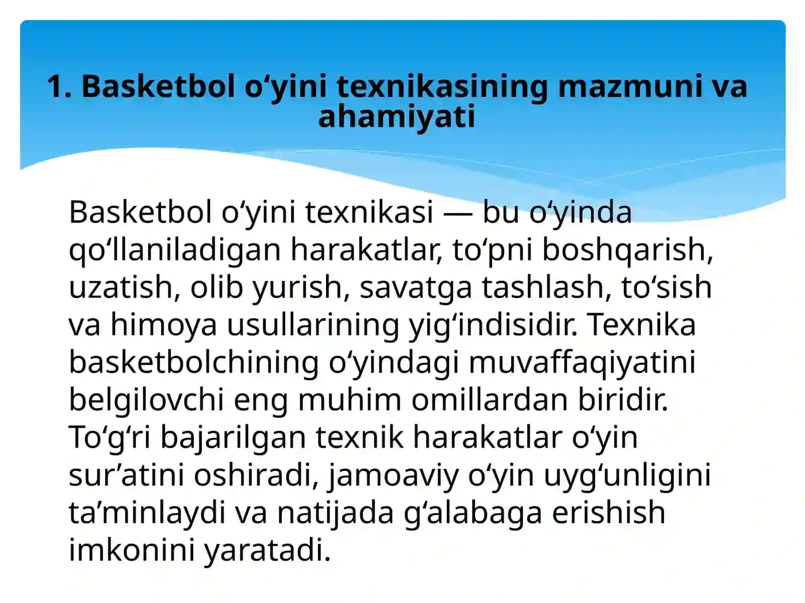 Basketbol o'yin texnikasi va taktikasini o'rgatishni takomillashtirish hamda  mahoratini oshirish 2