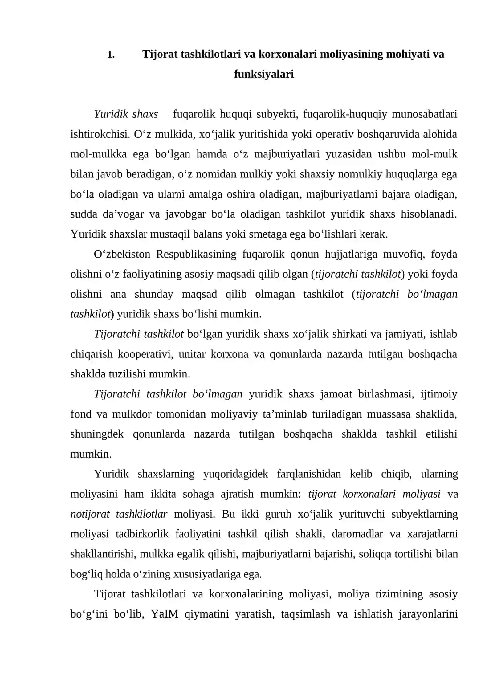 Tijorat Tashkilotlari va Korxonalarining Moliyasi 2