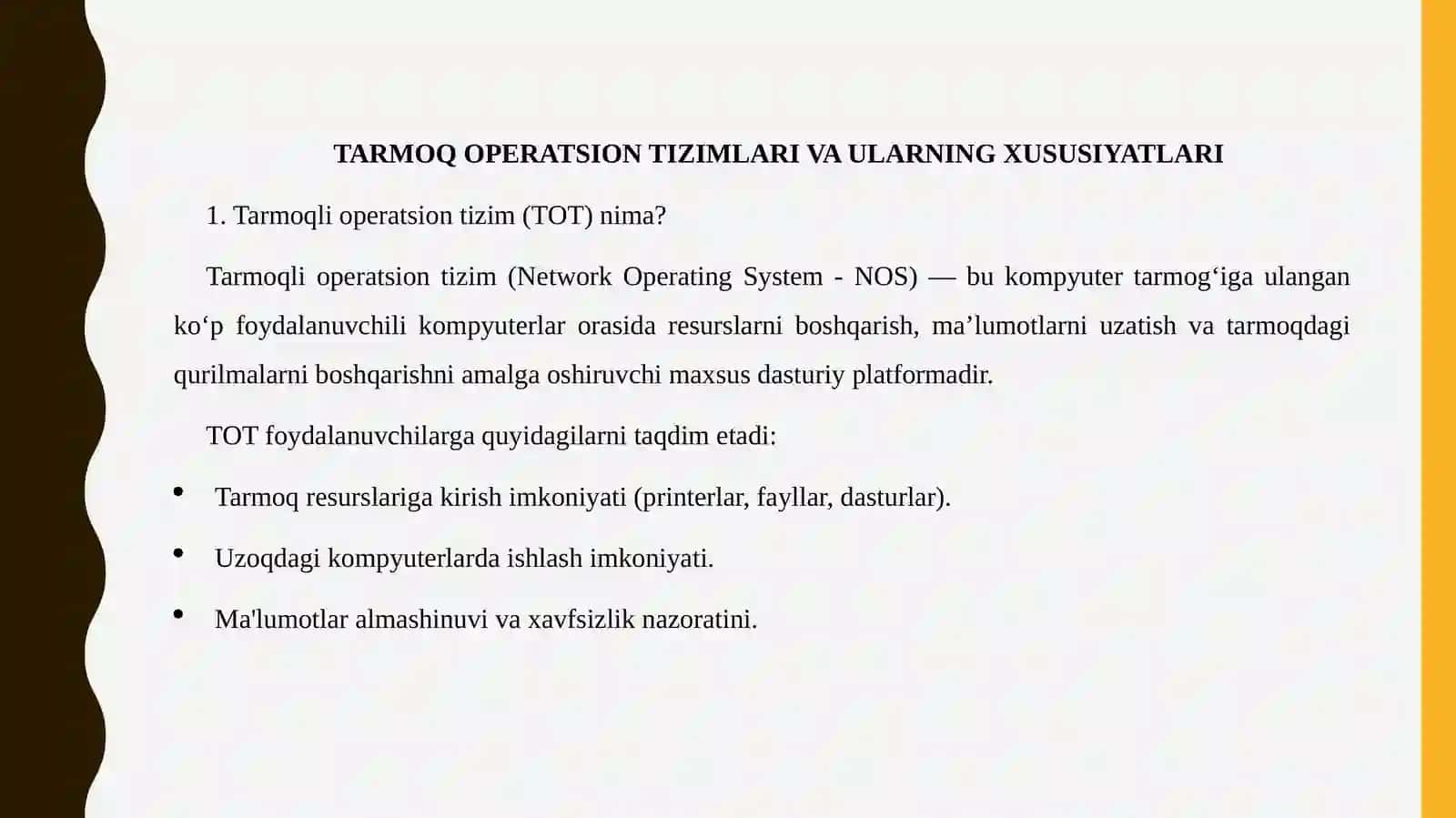Tarmoqli operatsion tizimlar va ularning xususiyatlari 2