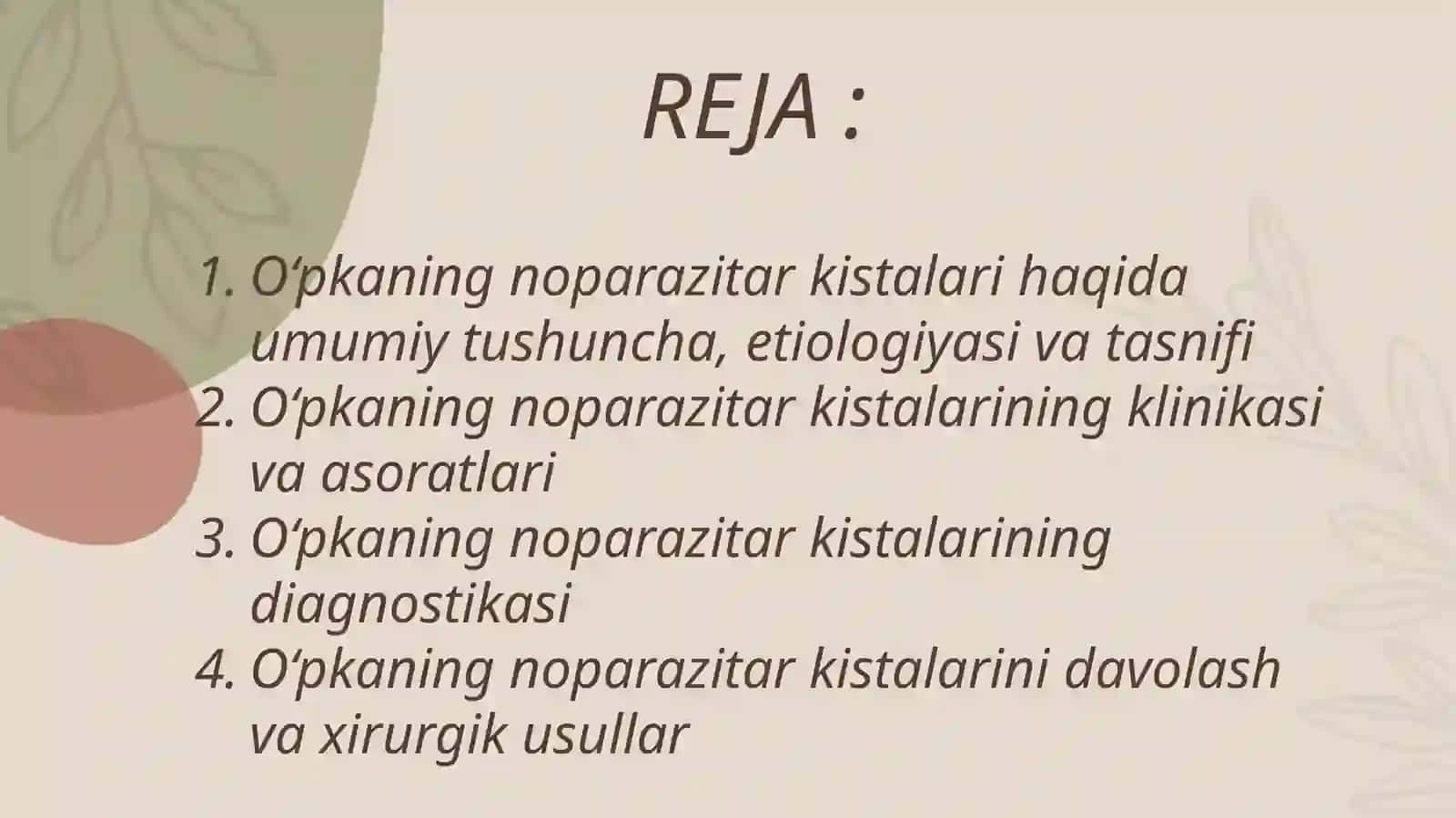 O‘pkaning noparazitar kistalari 2