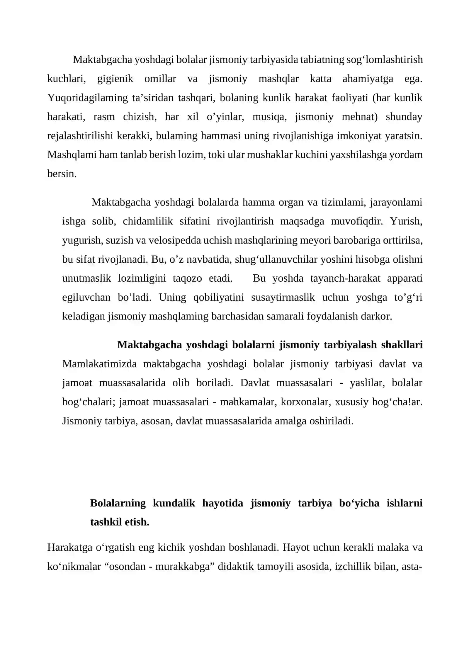Maktabgacha yoshdagi bolalar jismoniy mashg‘ulotlarining tuzilishi, mazmuni va o‘tkazish metodikasi 2