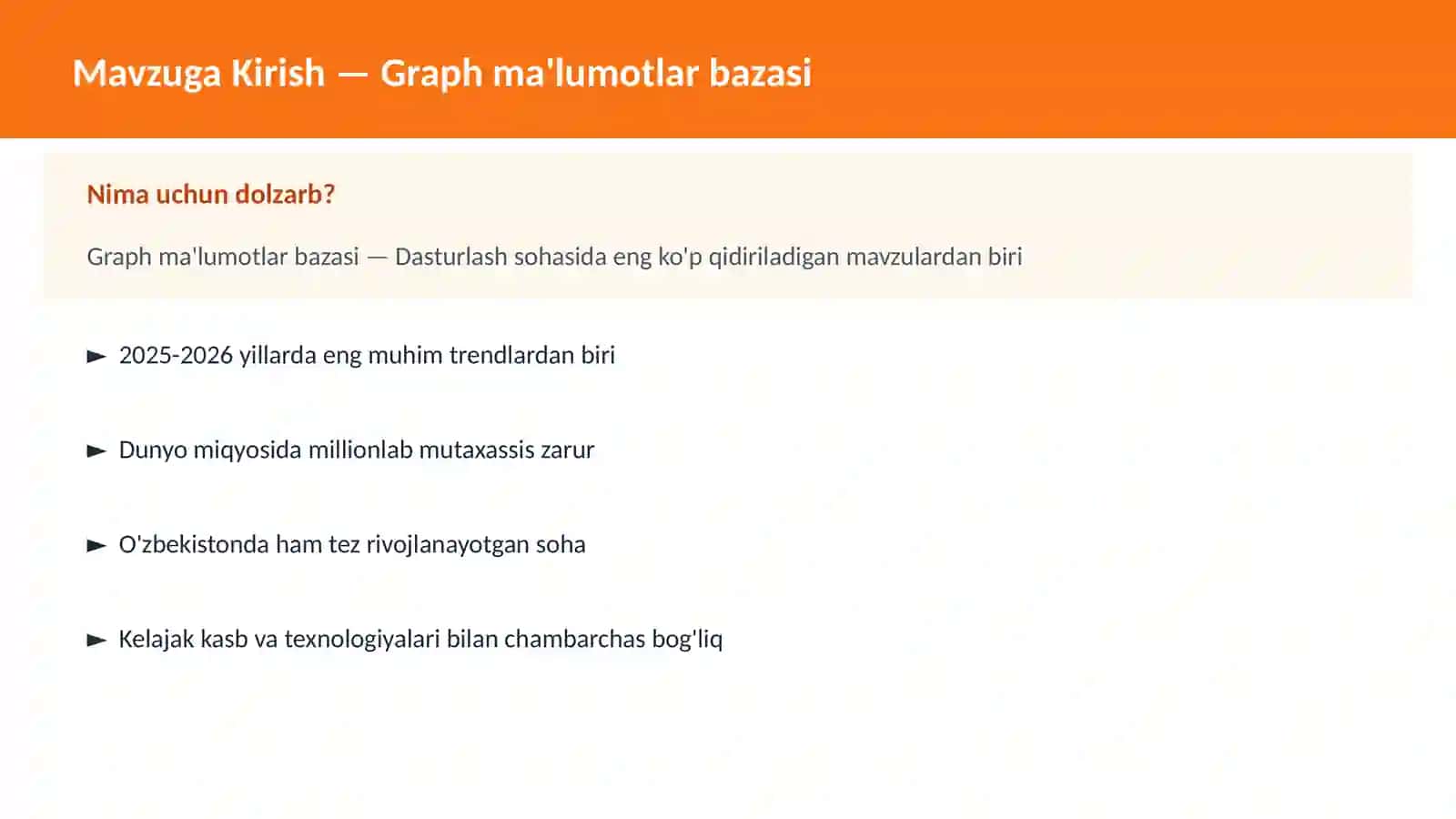 Mavzuga Kirish — Graph ma'lumotlar bazasi 2