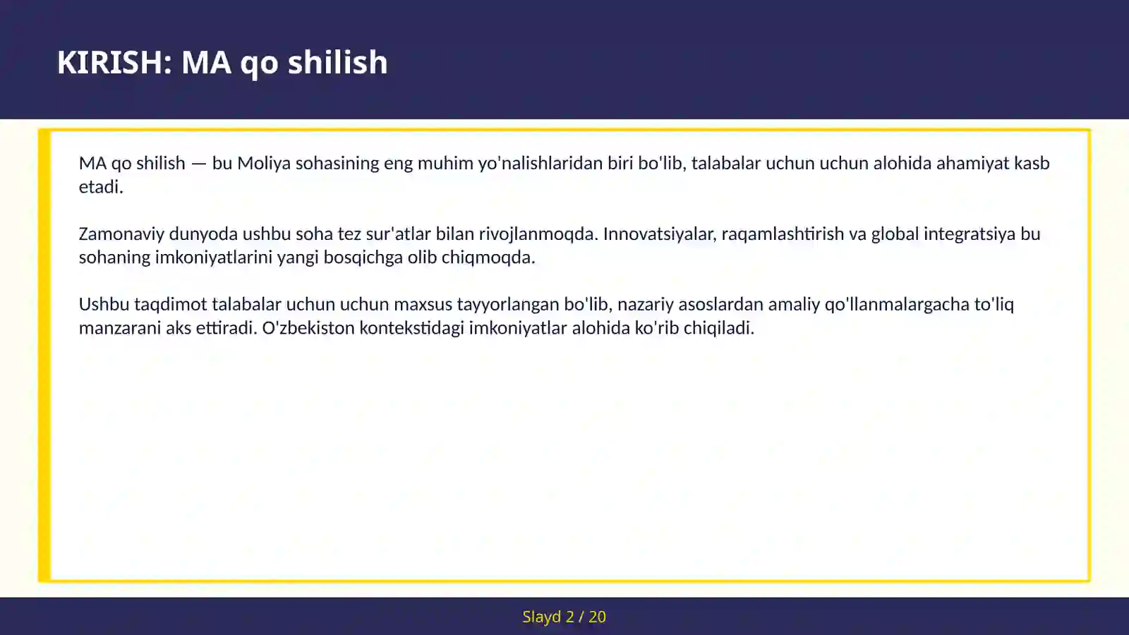 MA QO SHILISH 2