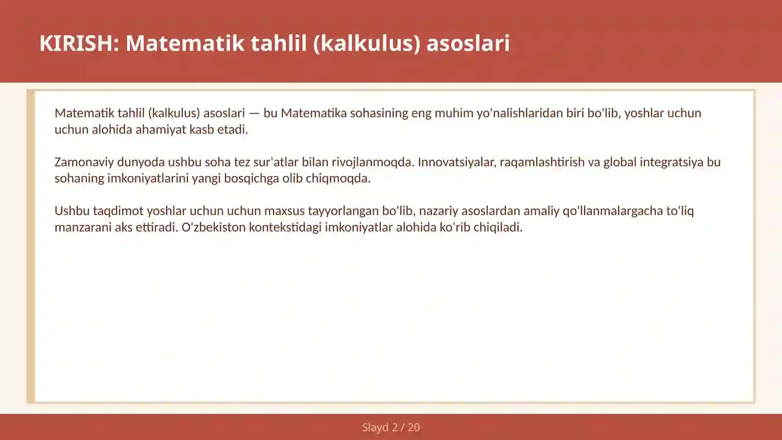 MATEMATIK TAHLIL (KALKULUS) ASOSLARI 2