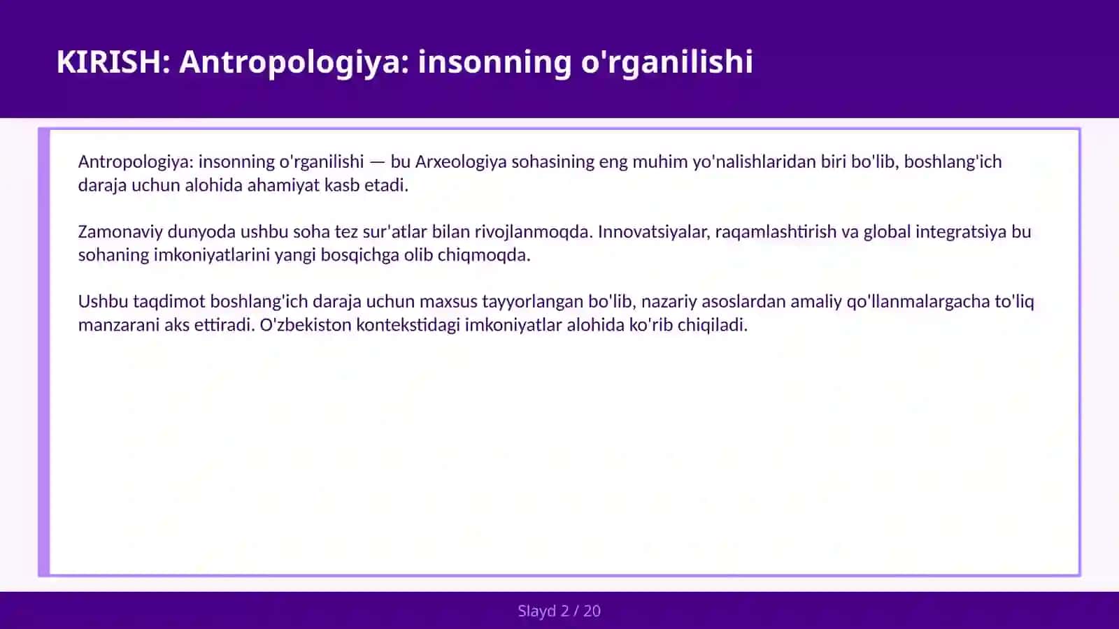 Antropologiya: Insonning O'rganilishi 2