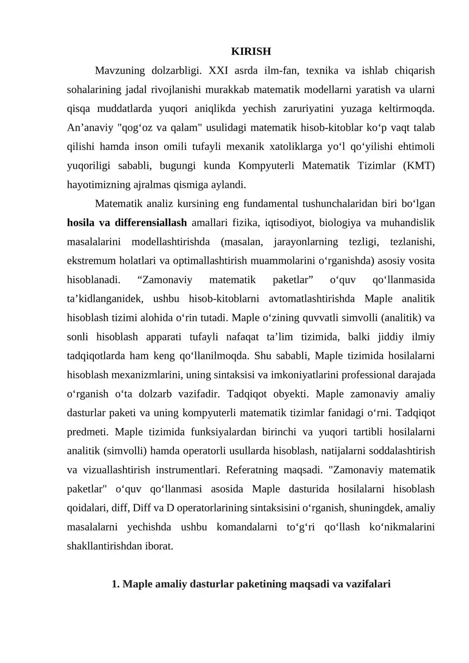 Maple tizimida hosilalarni hisoblash 2
