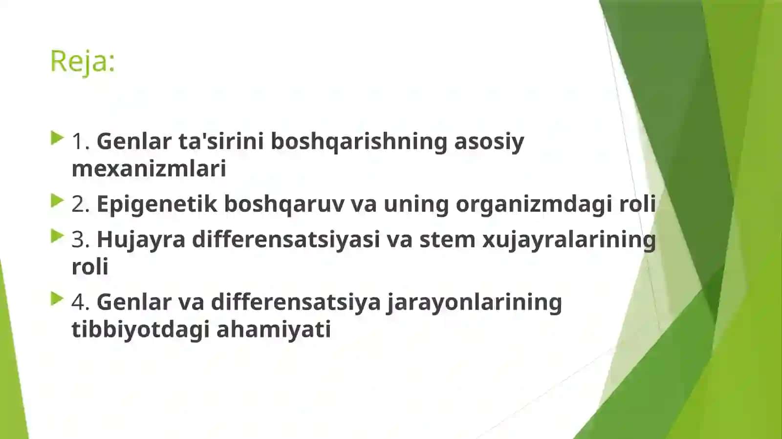 Genlar ta'sirini boshqarilishi, hujayra differentsirovkasi 2