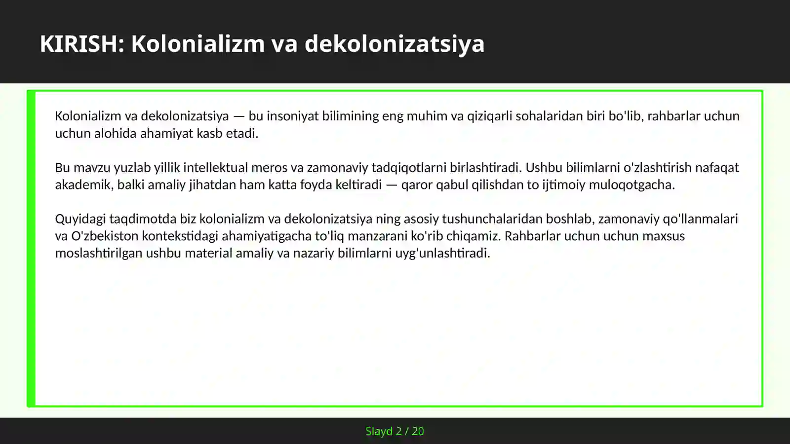 KOLONIALIZM VA DEKOLONIZATSIYA 2