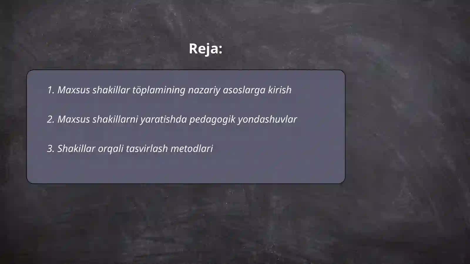 Maxsus shakillar töplamidan foydalanib narsalarni hosil qilishga örgatish metodlari 2
