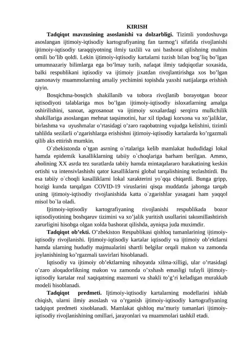 "QISHLOQ, MA’MURIY TUMANLARNING YIRIK MASSHTABLI IJTIMOIY-IQTISODIY KARTALARINI TUZISH" 2