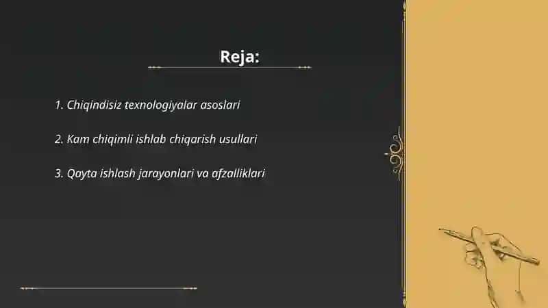 Chiqindisiz va kam chiqimli texnalogiyalar 2