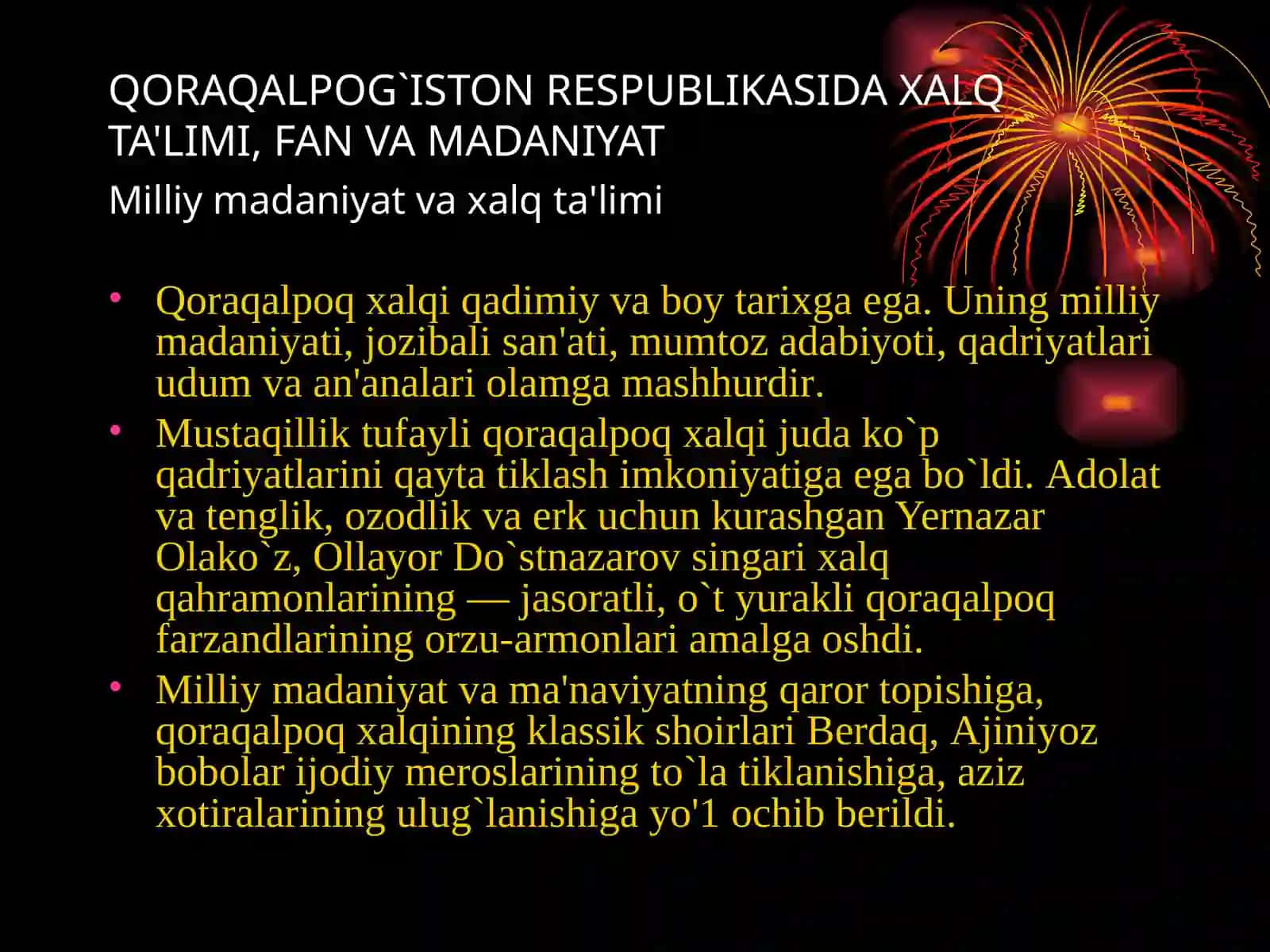 Qoraqalpog`iston respublikasida xalq ta'limi va madaniyat 2