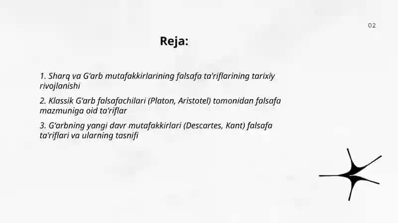 Falsafaning mazmuniga oid Sharq va Gʻarb mutafakkirlarining ta'riflarini tasniflash 2