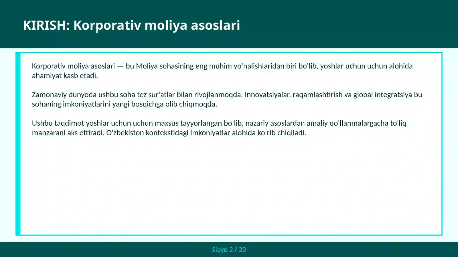 KORPORATIV MOLIYA ASOSLARI 2