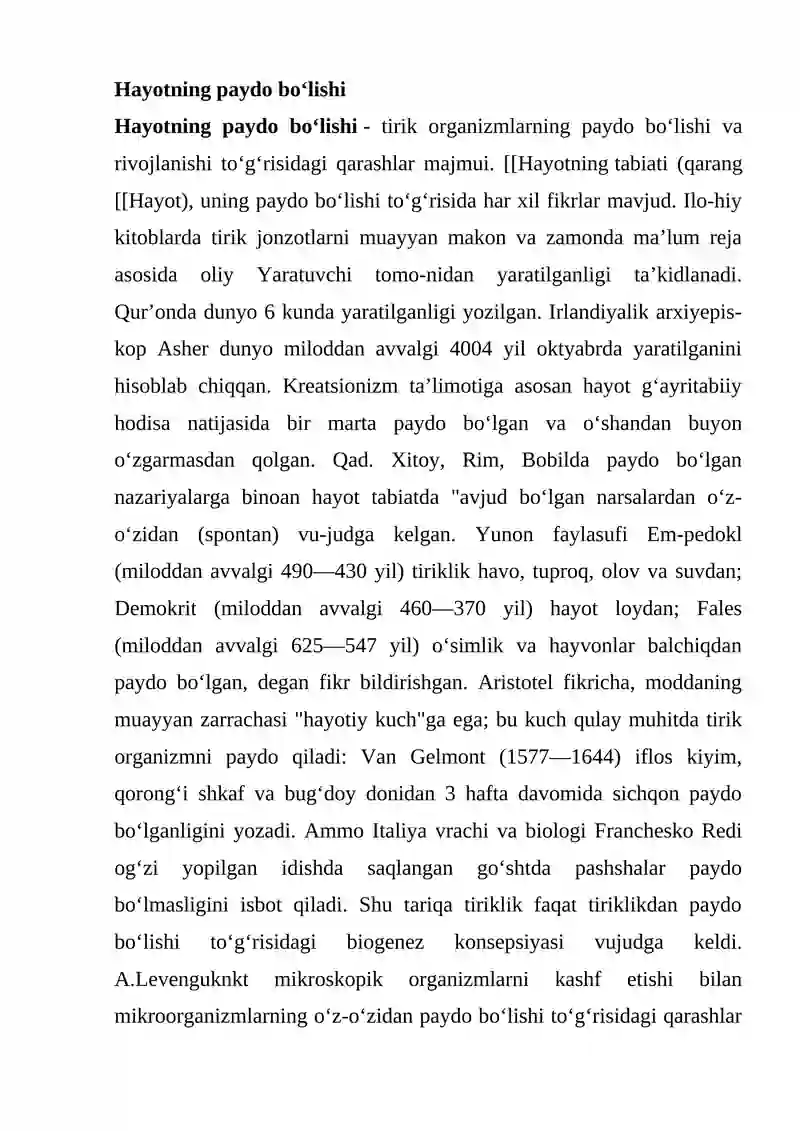 Hayotning paydo bo`lishi haqidagi zamonaviy tasavvurlar 2