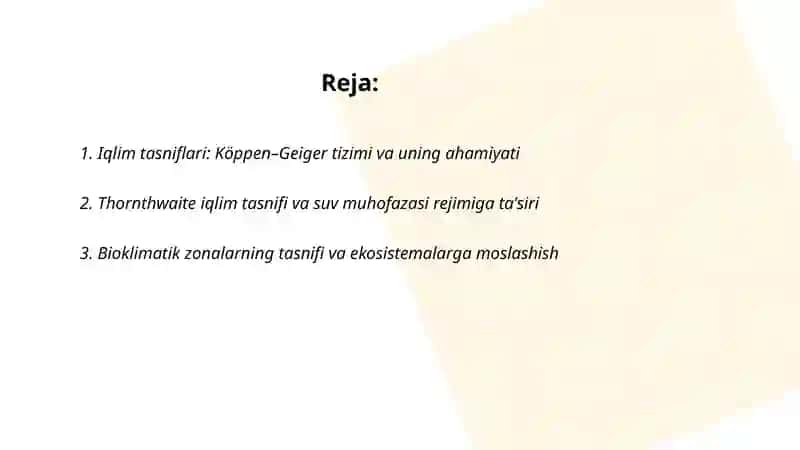 Iqlimning tasniflari va iqlim oʻzgarishi oqibatlariga moslashish 2