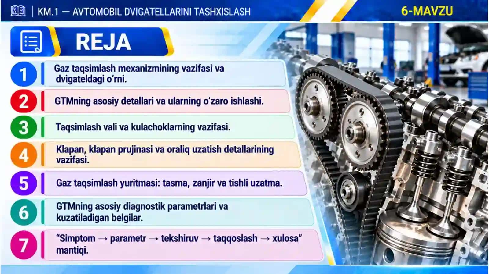 6-mavzu. Gaz taqsimlash mexanizmining tuzilishi va diagnostik parametrlari 2
