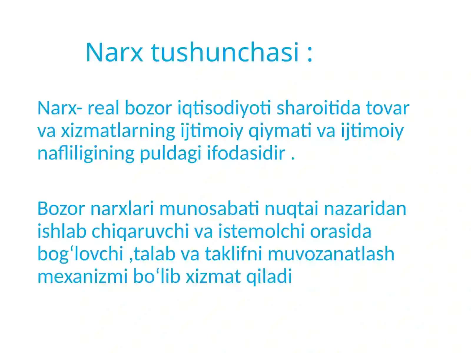 Narxtushunchasi.Marketingmuhiti.Marketingtadbirlarinitashkiletishdatasirkoʻrsatadiganomillar.Tibbiyxizmatlargaboʻlganehtiyojlarnioʻrganish.Aholisalomatliginiyaxshilashdamarketingxizmatiningoʻrni 2