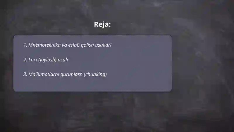 Xotirani rivojlantirish metodlari 2