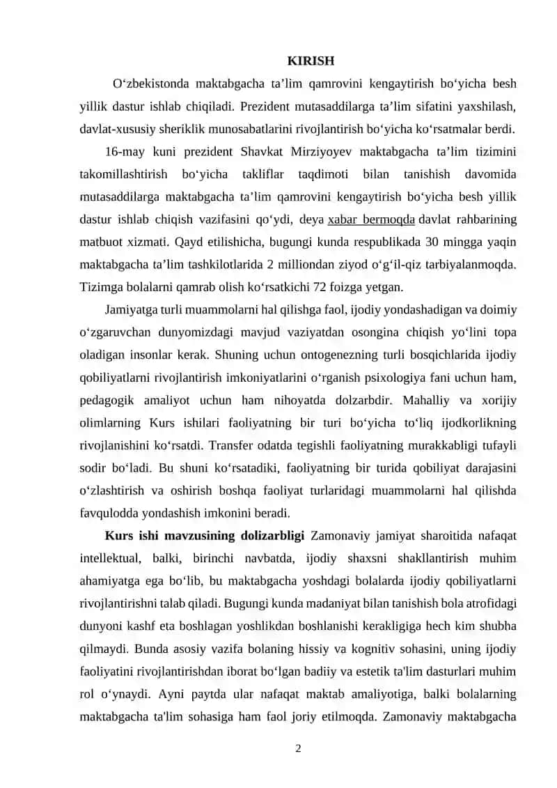 MAKTABGACHA YOSHDAGI BOLALARNI IJODIY RIVOJLANISH TEXNOLOGIYALARI 2