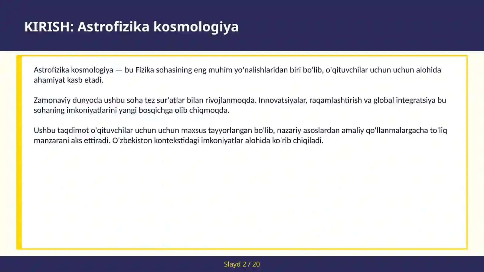 ASTROFIZIKA KOSMOLOGIYA 2