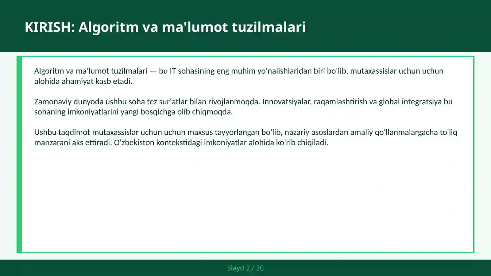 Algoritm va ma'lumot tuzilmalari 2