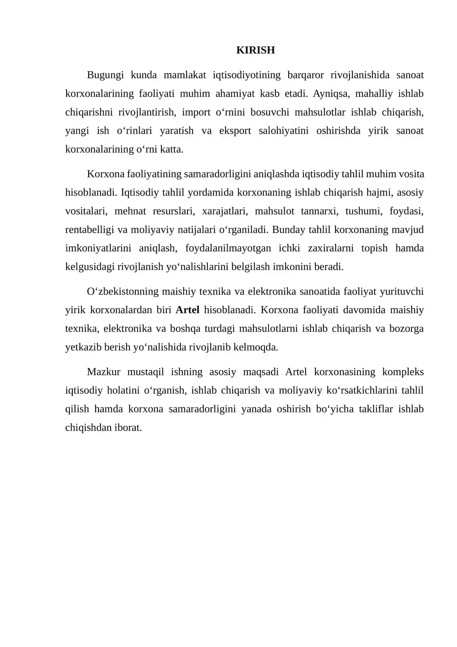 ARTEL KORXONASINING KOMPLEKS IQTISODIY TAHLILI 2