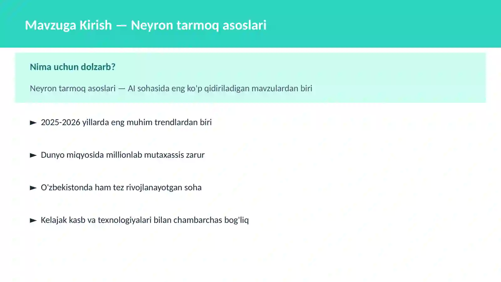 DEEP LEARNING VA NEYRON TARMOQLAR 2