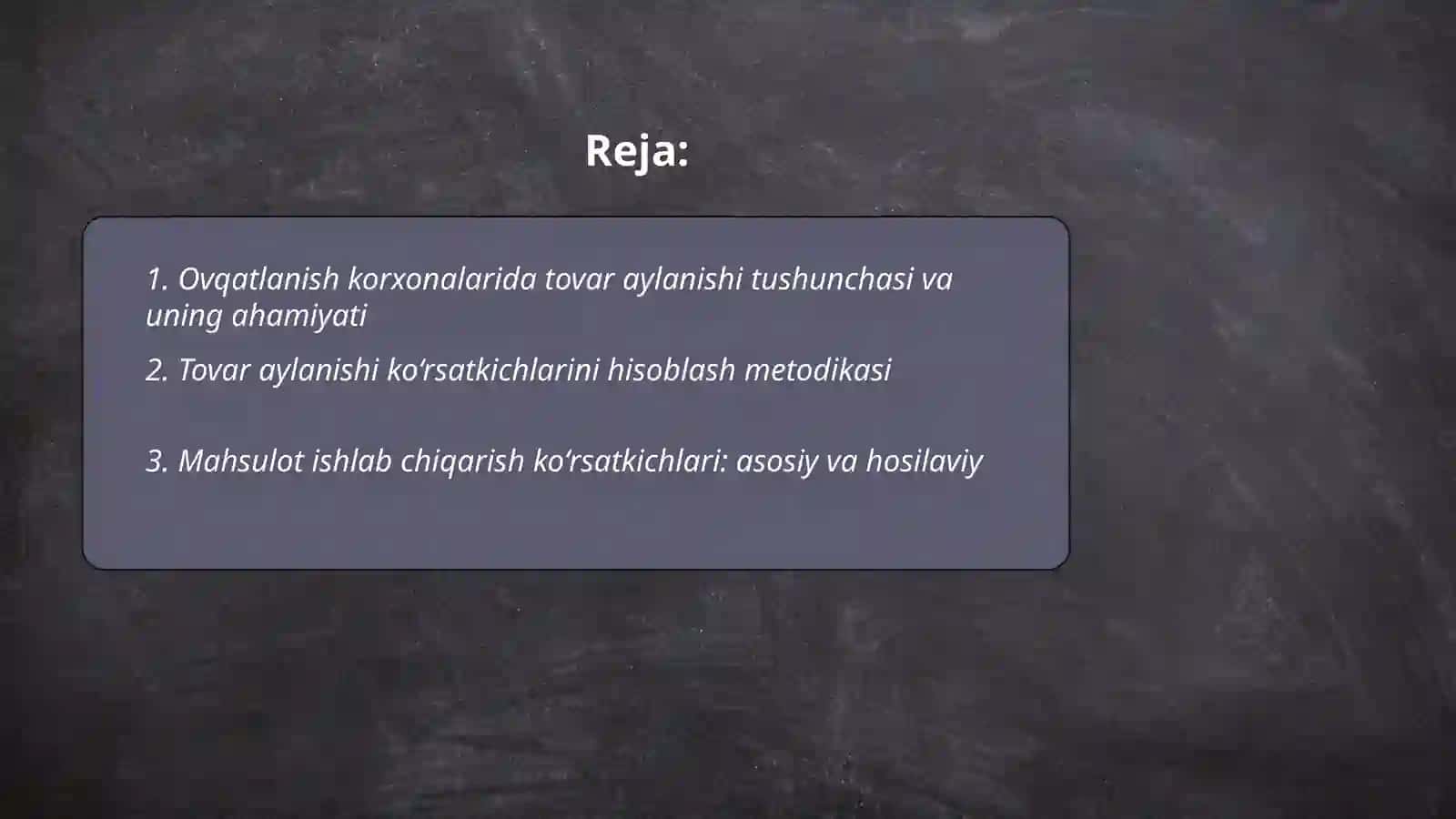 Ovqatlanish korxonalarining tovar aylanishi va mahsulot ishlab chiqarish ko‘rsatkichlarini tahlil qilish 2