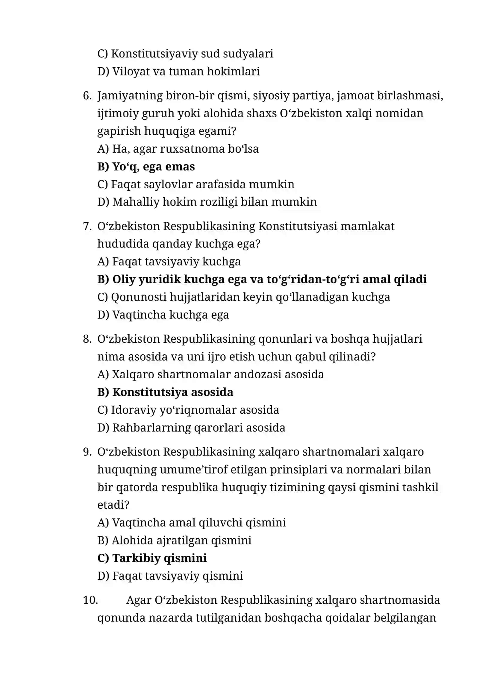 test.argos.Huquqshinoslik va IQ testlari (200 ta savol-javob, to‘liq belgilangan) 2