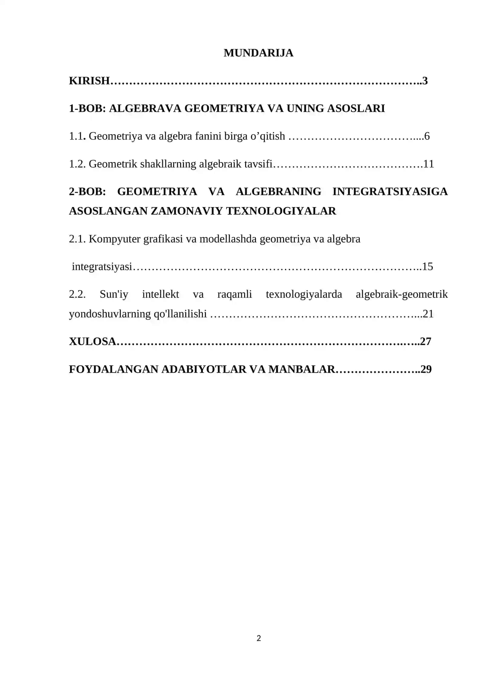 Geometriya va algebraning integratsiyasi 2