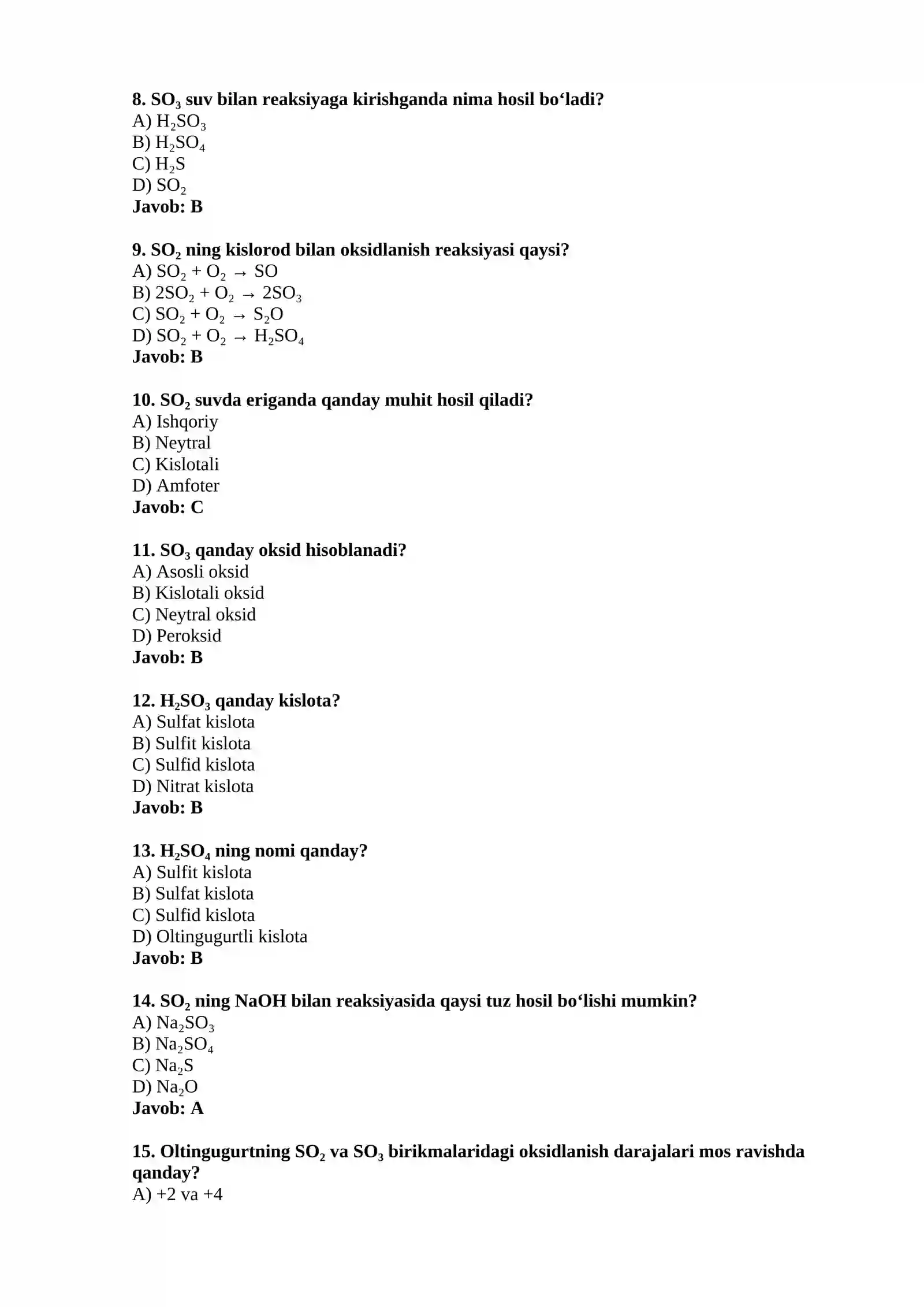 Oltingugurtning kislorodli birikmalari 2
