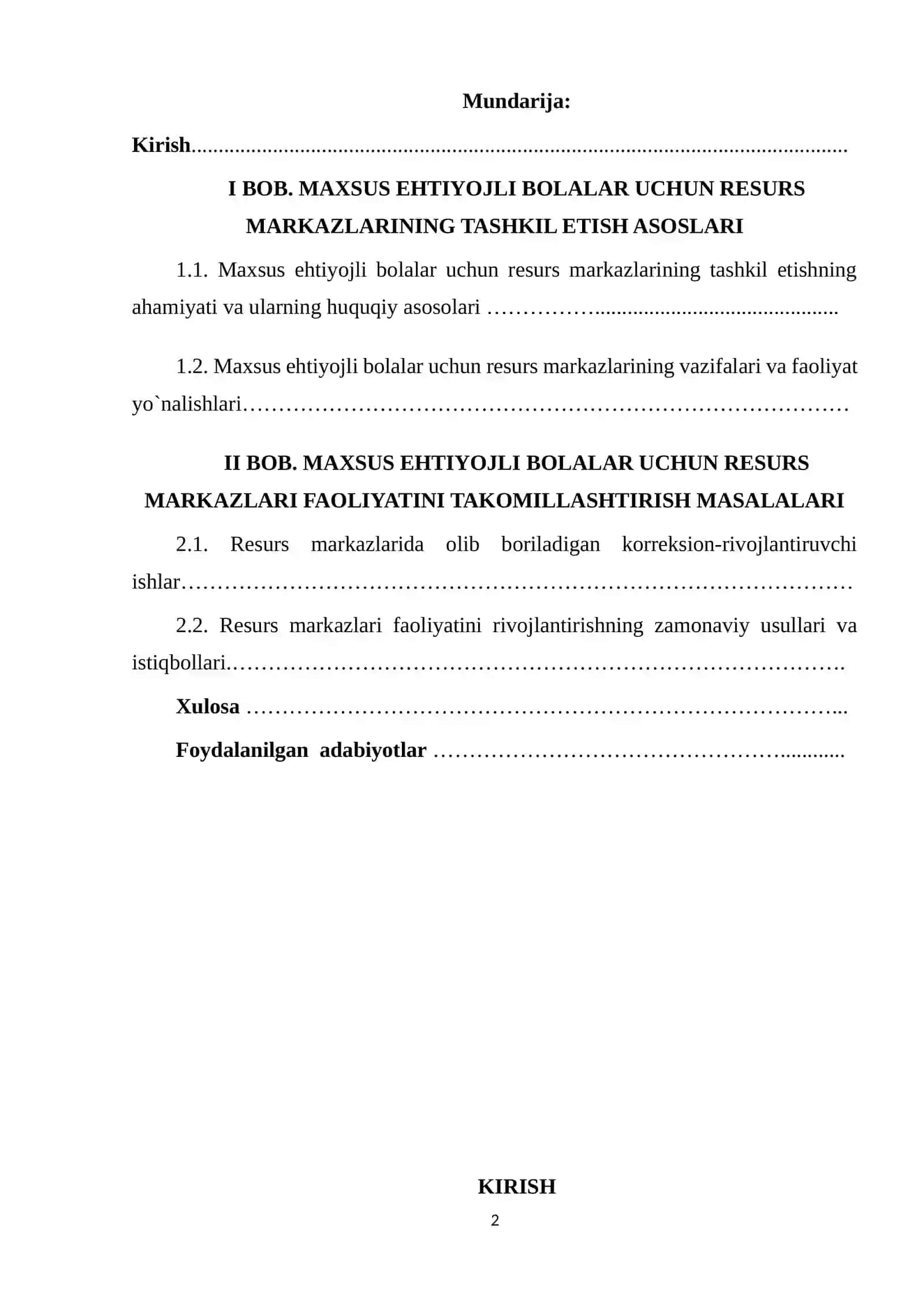 Maxsus ehtiyojli bolalar uchun resurs markazlari KURS ISHI 2