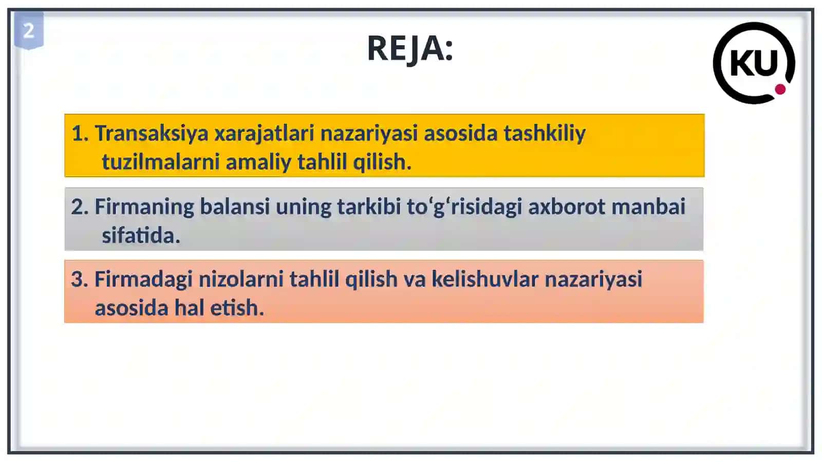 Amaliy mashg’ulot: Tashkilotni amaliy tahlil qilish nazariyasi 2
