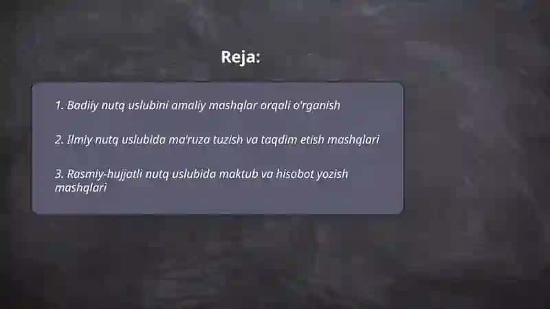 O'zbek tili nutq uslublarini amaliy mashqlarda o'rganish 2