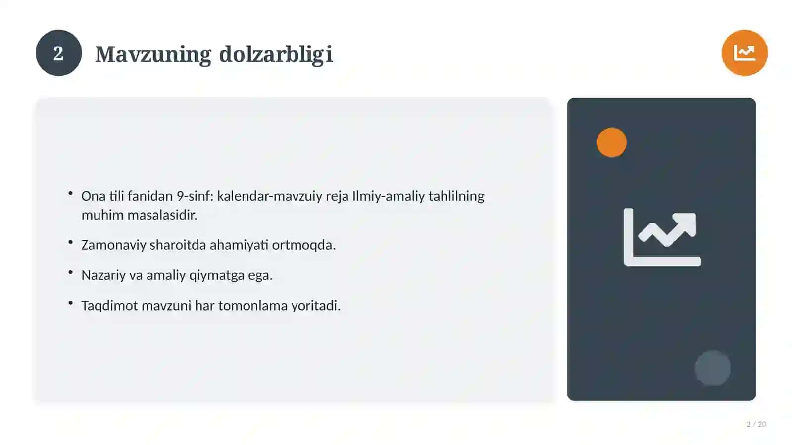 Ona tili fanidan 9-sinf: kalendar-mavzuiy reja Ilmiy-amaliy tahlil 2