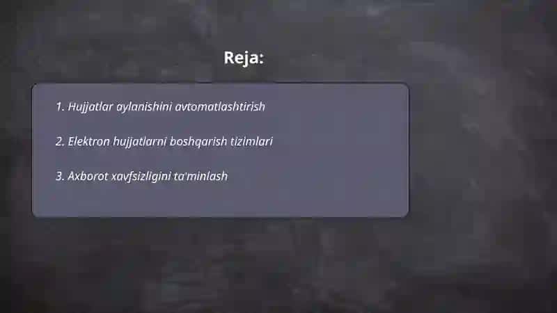Muassalarda ish yuritishni tashkil etish texnologiyalari 2