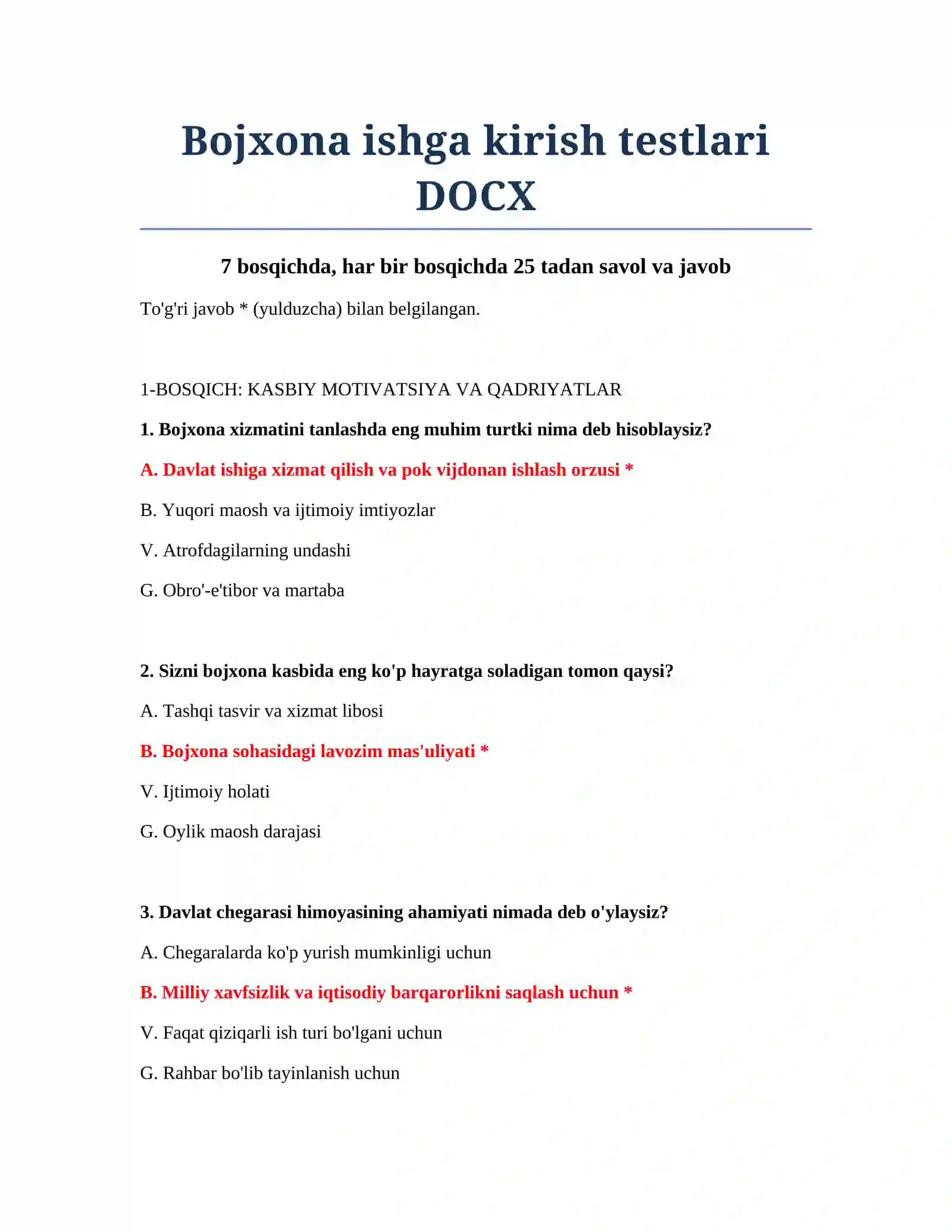 Bojxona ishga kirish testlari DOCX 2