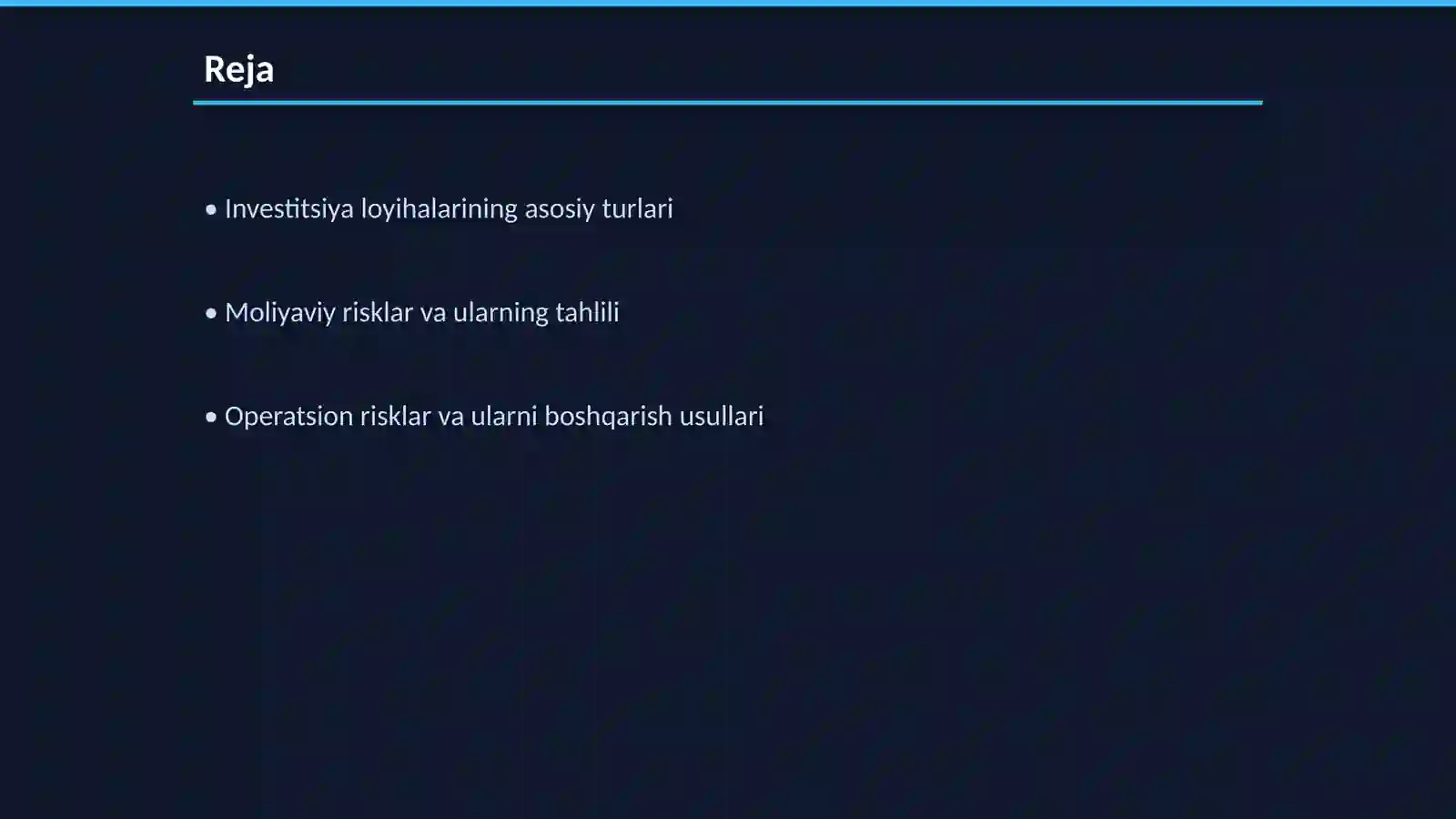 Investitsiya loyihalarini moliyalashtirishda risklarni baholash va boshqarish 2